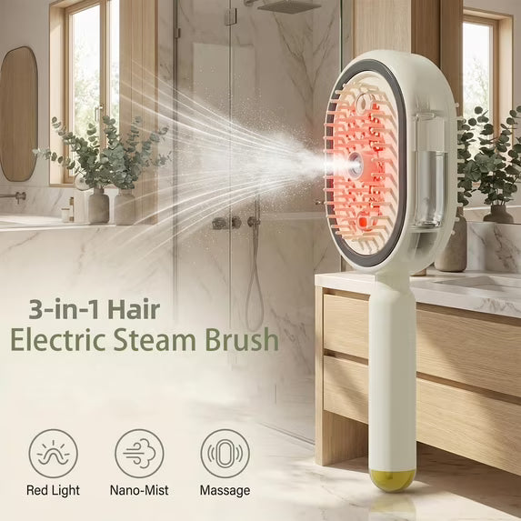 Electric Steam Hair Brush, Rechargeable Hair Straightening Brush with Steam, Detangling Brush for Short Hair, Anti-Frizz & Anti-Static Hair Styling Tool
